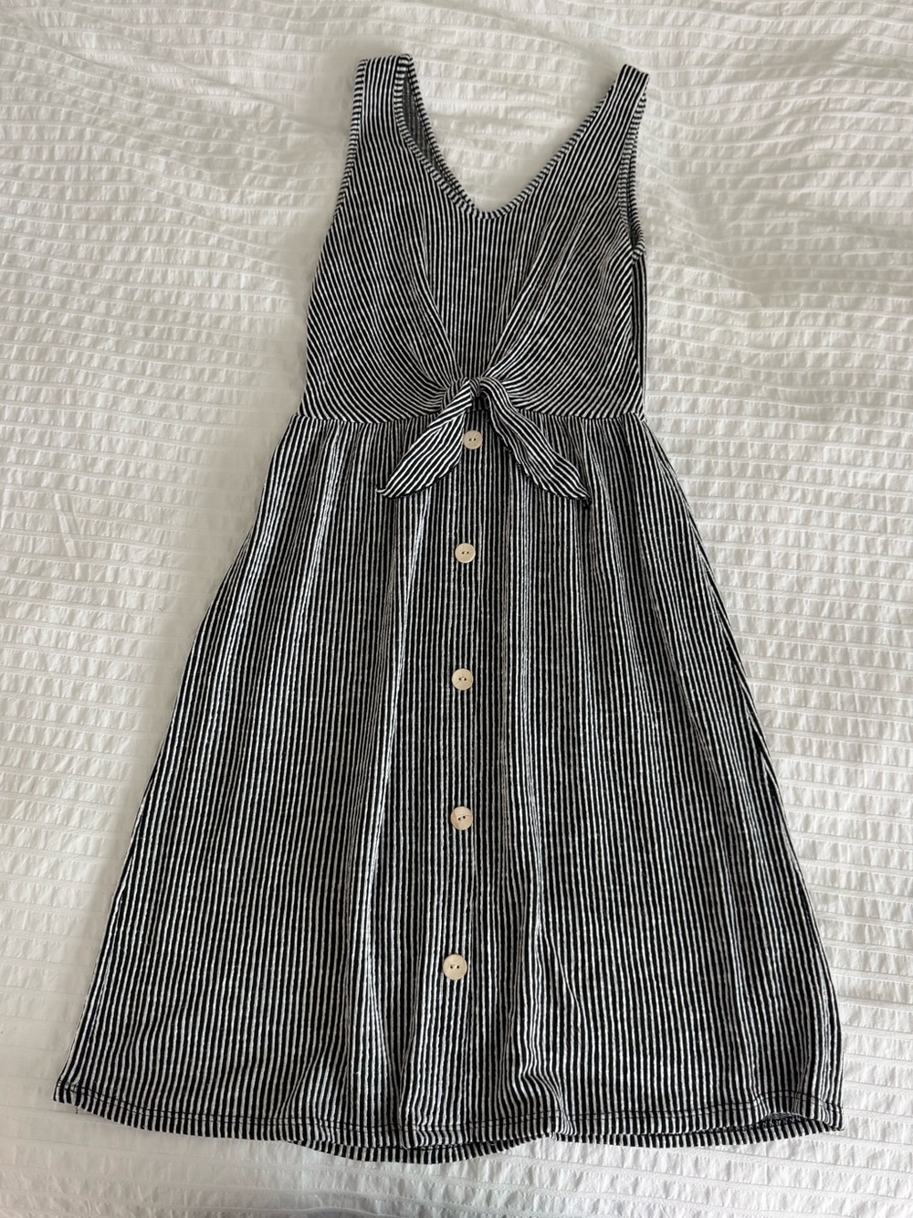 Juniors Black and White Striped Tie-Front Dress